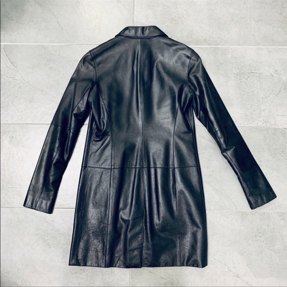 Y2K 90s classiques entier Black Genuine leather jacket xxs - Picture 3 of 8